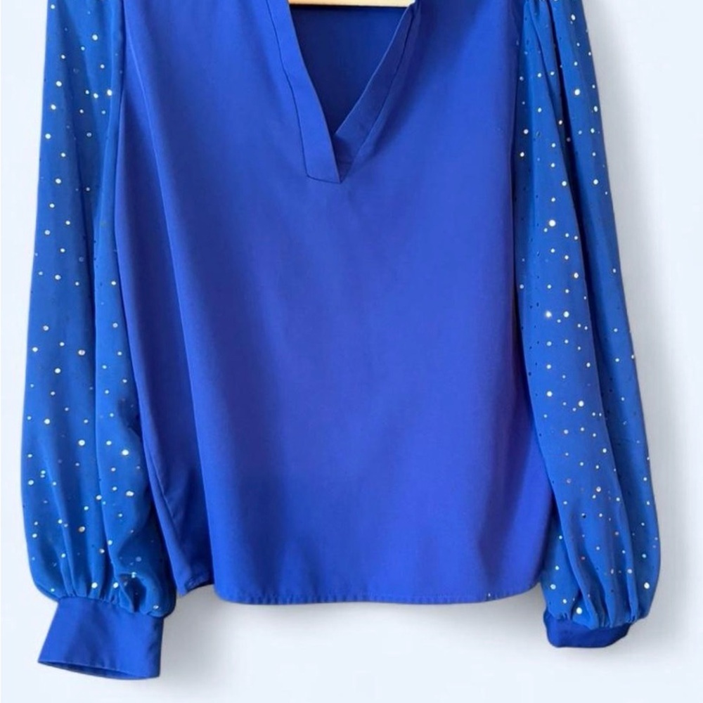 & Other Stories Royal Blue Blouse with Sparkle Sleeves